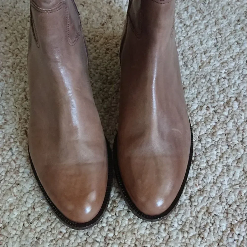 Saks Fifth Avenue Italy Taupe Brown Black Leather Knee High Riding boots sz 6